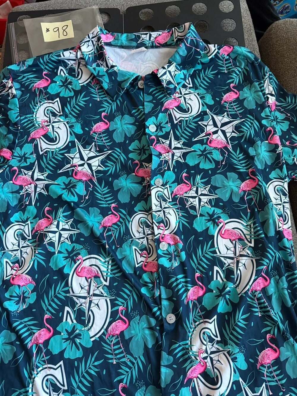 Seattle Mariners Button-Down Shirt Size XL Navy Blue Flamingo